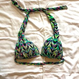 Neon Pink & Green Halter Bikini Top